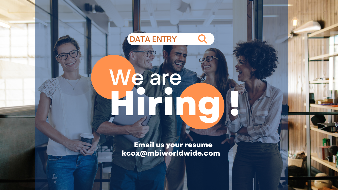 Come work for us! We are hiring for Data Entry at MBI Worldwide.